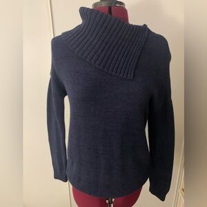 EUC Marty M blue comfort knit sweater, cotton blend split neck, Size S